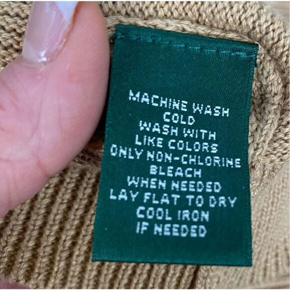 Lauren Ralph Lauren Tan V-Neck 100% Cotton Sweater Tan - Picture 7 of 8